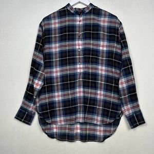 Madewell Women's Size M Plaid Collarless Popover Tunic Top Long Sleeve Henley